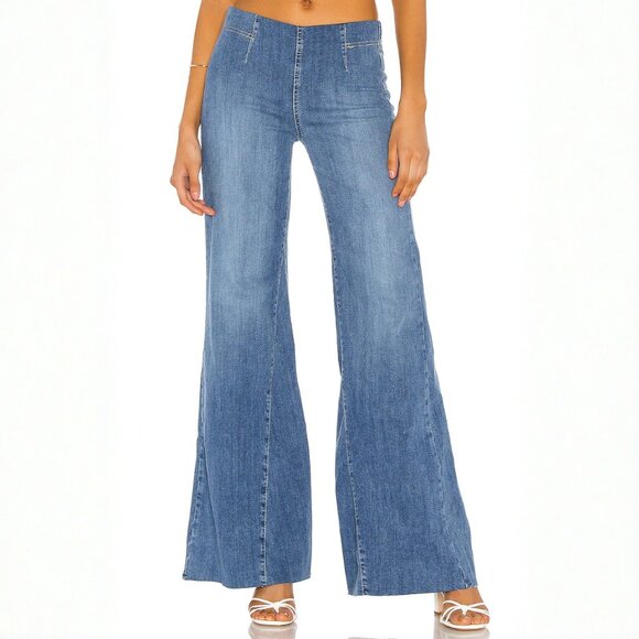 FREE PEOPLE We the Free Drapey A Line Flare Bell Bottom Pull On Jean in Blue 29 - Picture 2 of 12
